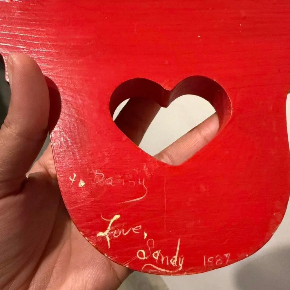 Vintage red heart shaped wooden‎ shelf